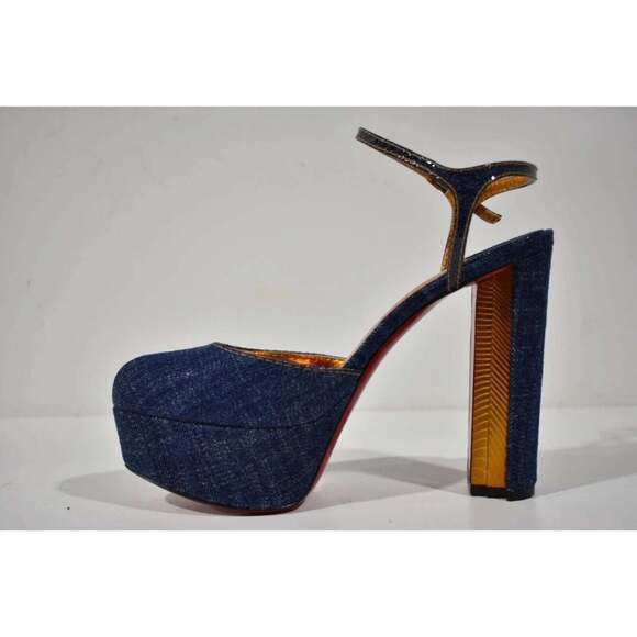 Christian Louboutin Coluna Pump 130 Denim Blue Ankle Strap Platform Heel 37.5 - Picture 8 of 12